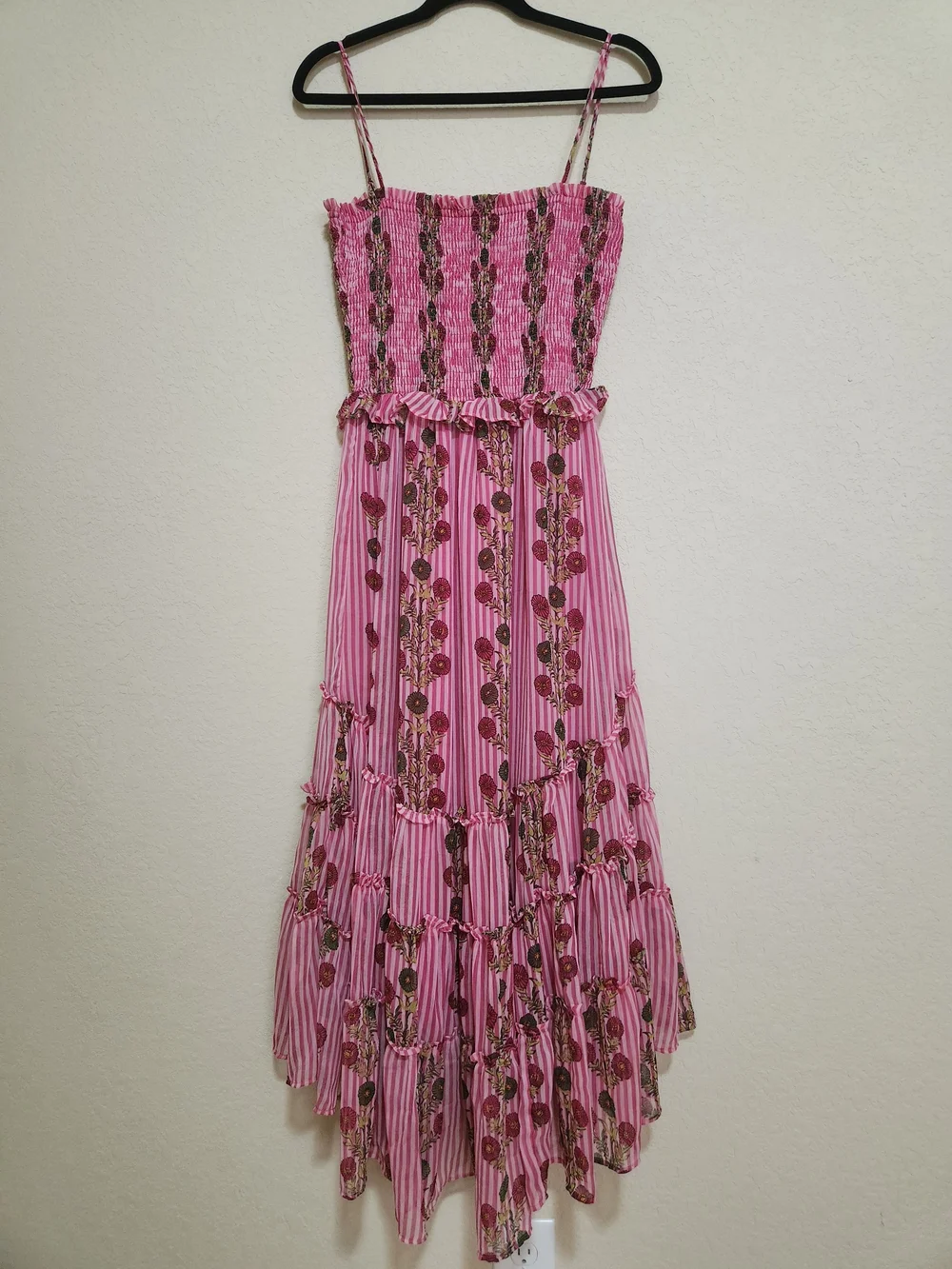 Free People Alejandra Hot Pink Combo Striped Floral High-Low Midi Dress - Picture 4 of 16